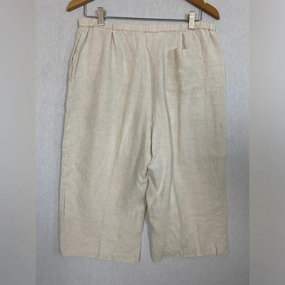 Talbots cream colored pull on Irish  linen cropped wide leg pants Sz M - Picture 2 of 13